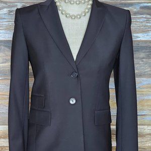 Ann Taylor Petite Wool Blend Black Peak Lapel Working Cuffs Blazer Jacket 0P